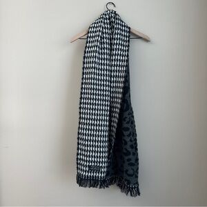 Simply Southern Reversible Scarf Black White Houndstooth Leopard Fringe Wrap